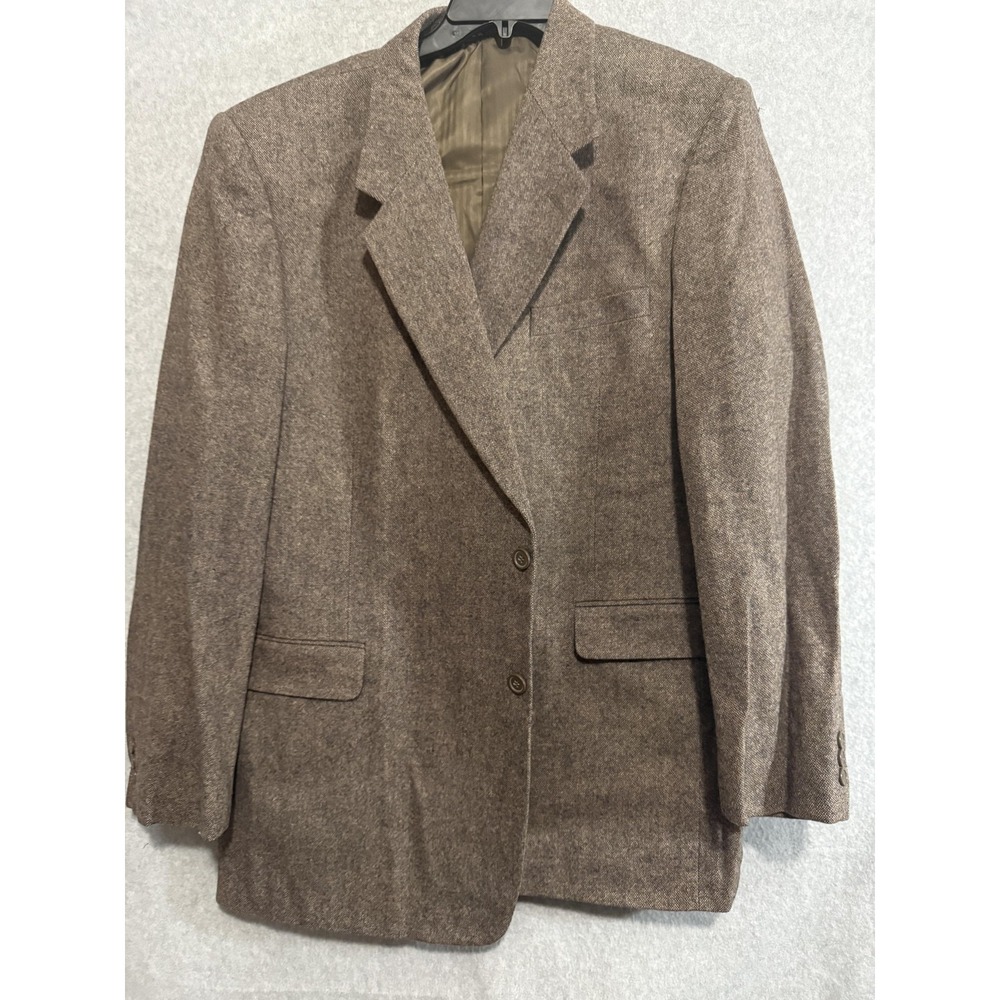 Monsieur‎ Adolfo Blazer Sport Coat Mens 48L Brown Polyester Tweed Long Jacket